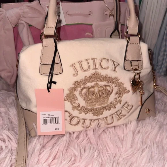 Juicy Couture Falling for Juicy Cream Embroidered Logo Satchel - Picture 2 of 6